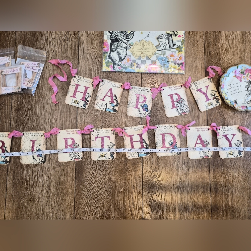 Alice in Wonderland Vintage Inspired Party Supplies Birthday Banner Cupcake Pick - Picture 4 of 14